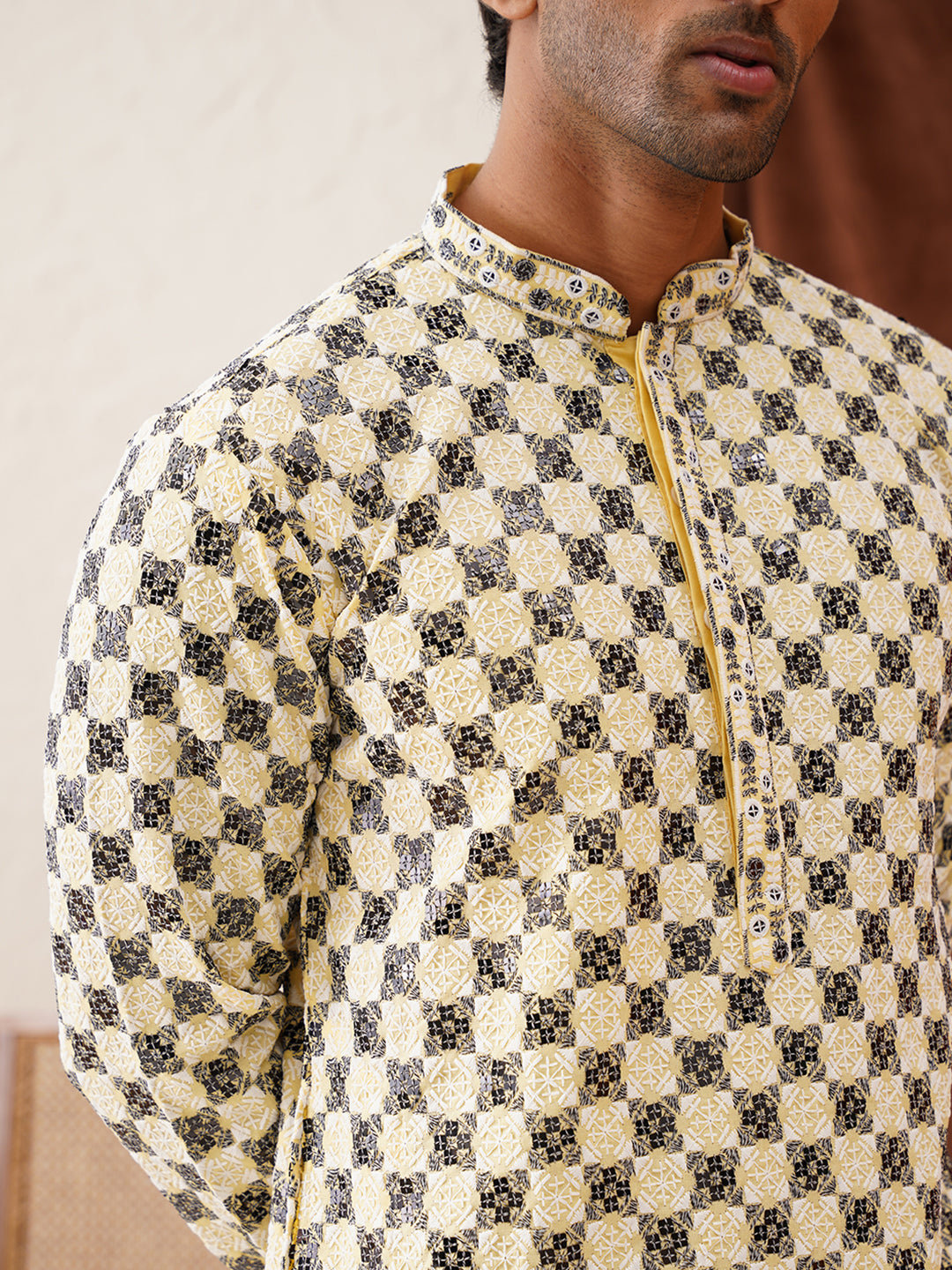 Viscose Embroidered Kurta Pajama Set For Men ( JOKP P 5129Yellow )