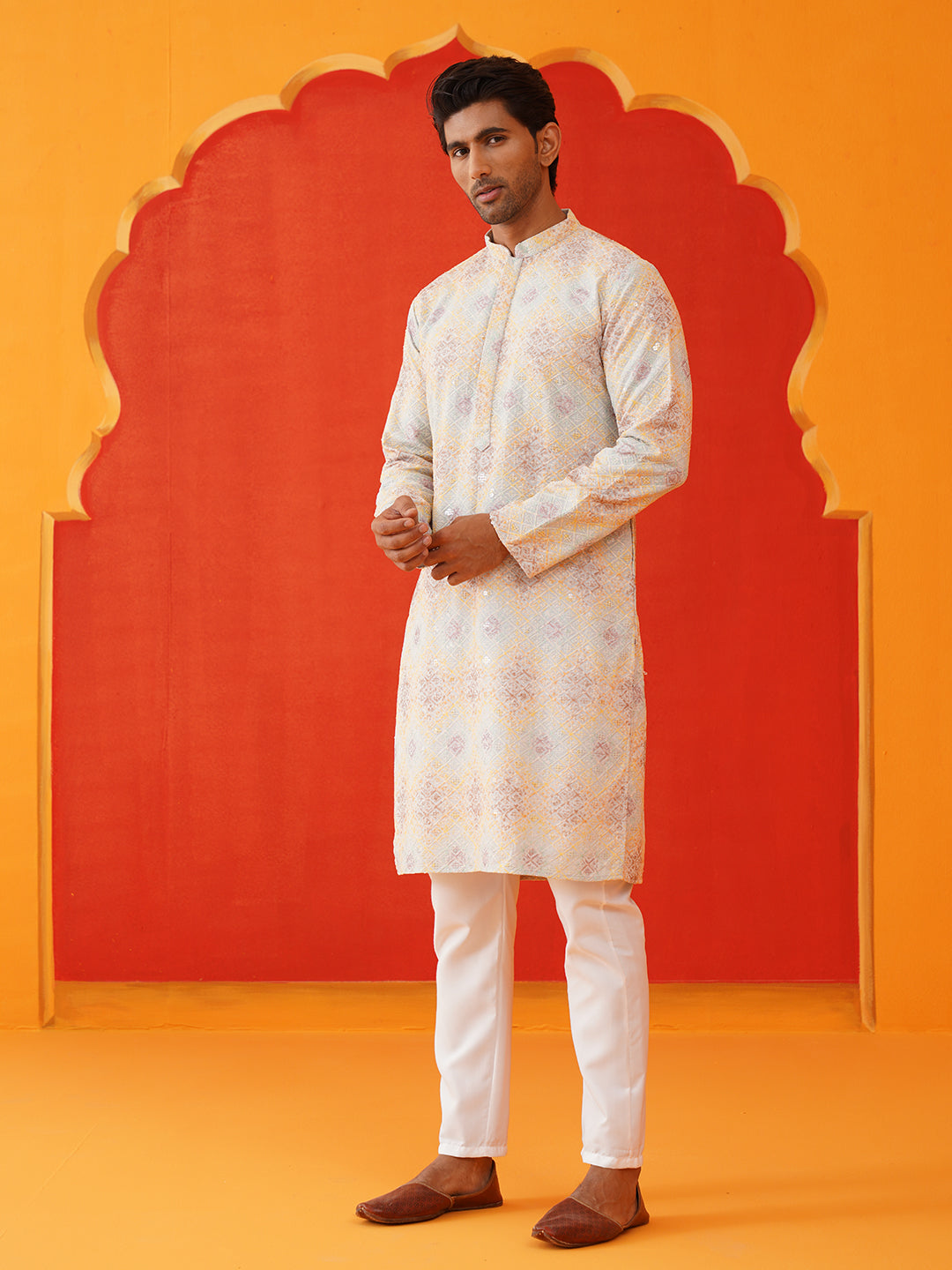 Embroidered Staight Kurta Pajama Set For Men ( JOKP P 5130Grey )