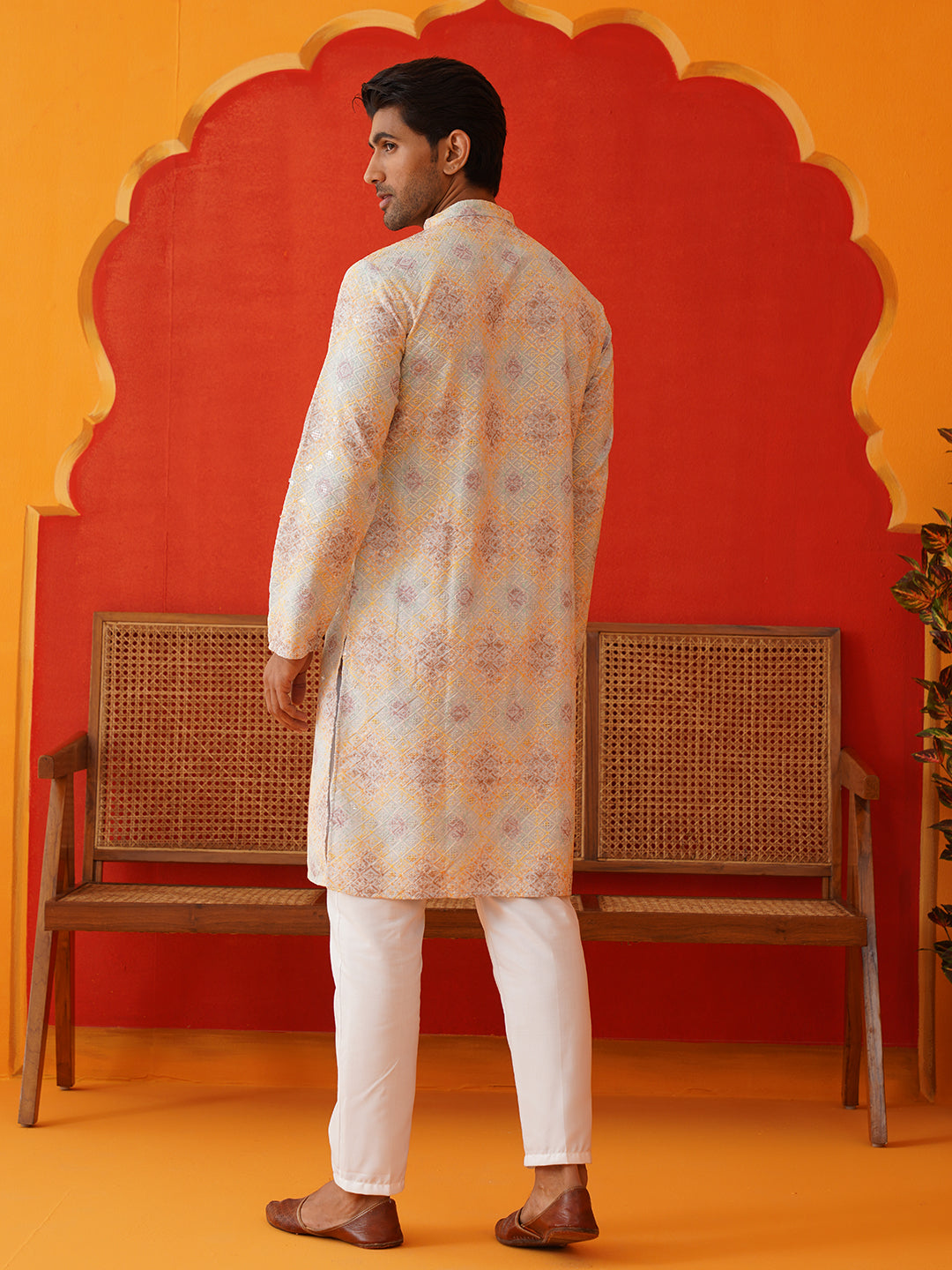 Embroidered Staight Kurta Pajama Set For Men ( JOKP P 5130Grey )