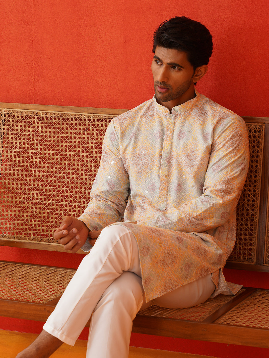 Embroidered Staight Kurta Pajama Set For Men ( JOKP P 5130Grey )