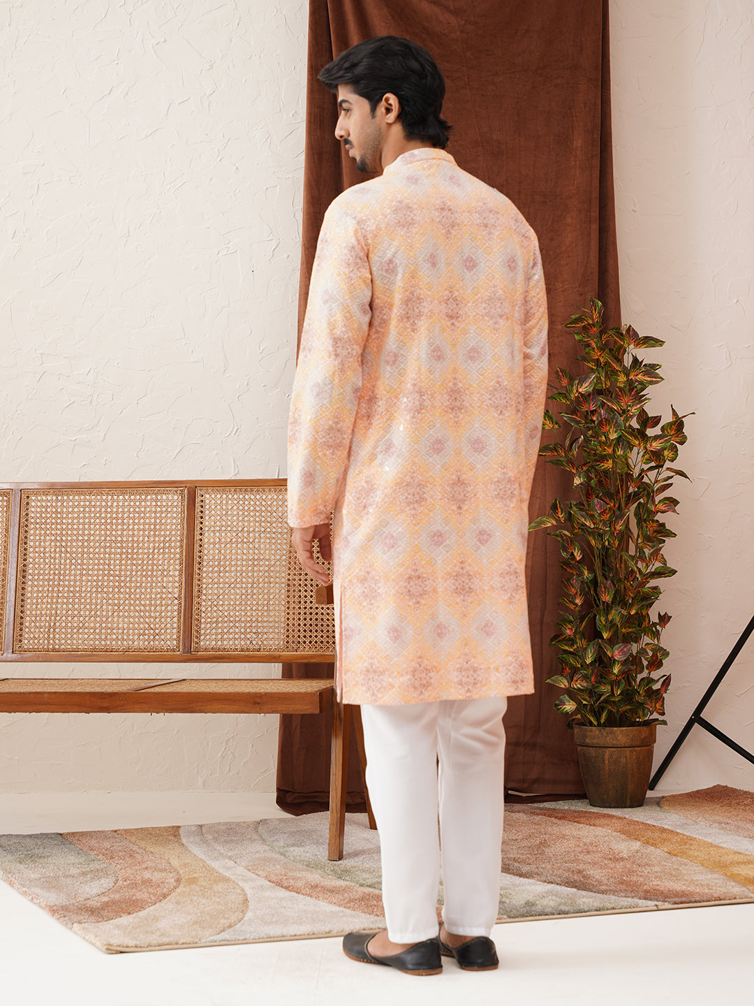Embroidered Staight Kurta Pajama Set For Men ( JOKP P 5130Peach )