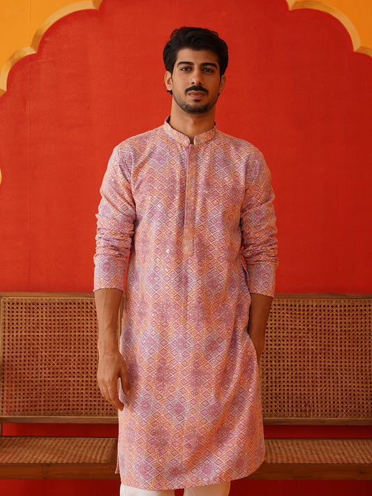 Embroidered Staight Kurta Pajama Set For Men ( JOKP P 5130Pink )
