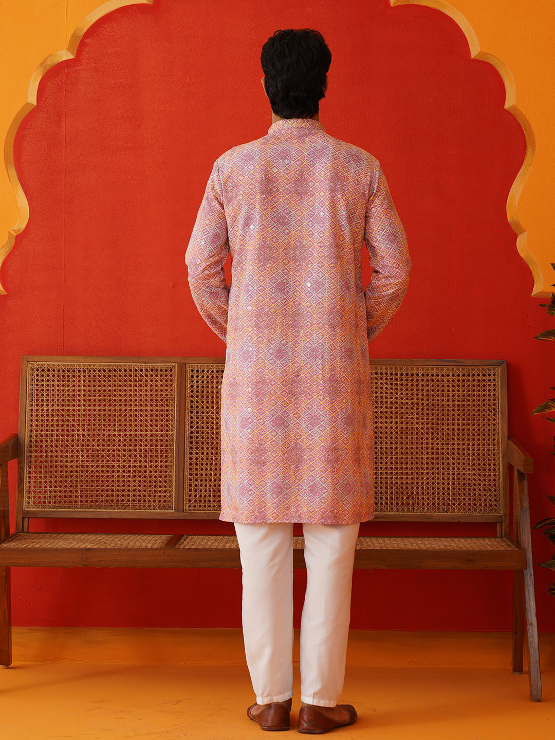 Embroidered Staight Kurta Pajama Set For Men ( JOKP P 5130Pink )