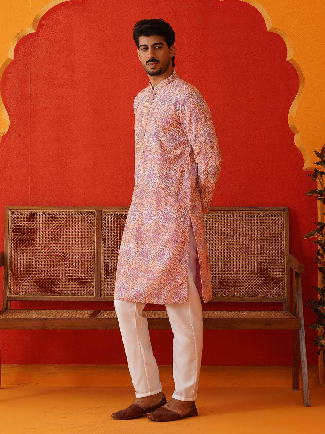 Embroidered Staight Kurta Pajama Set For Men ( JOKP P 5130Pink )
