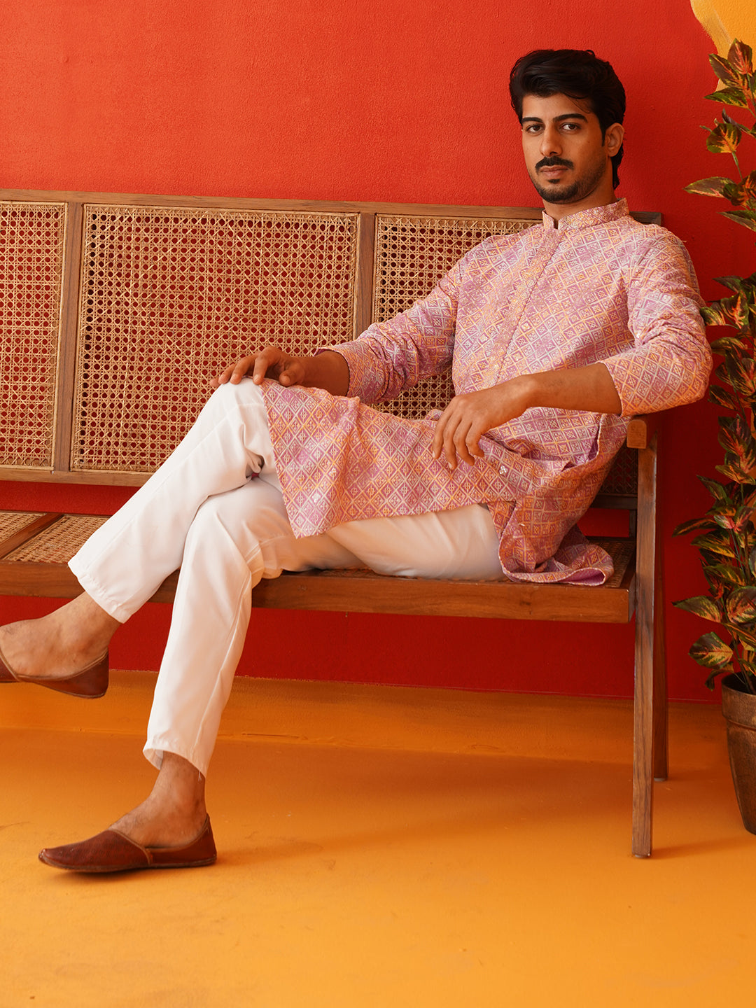 Embroidered Staight Kurta Pajama Set For Men ( JOKP P 5130Pink )