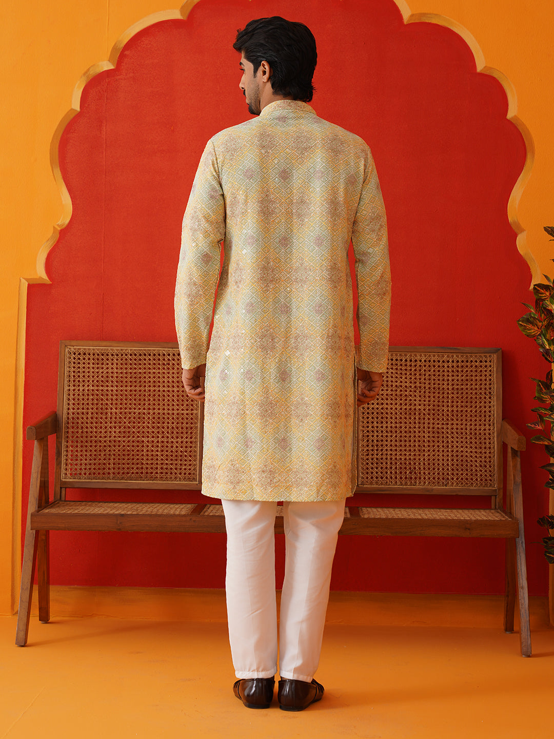 Embroidered Staight Kurta Pajama Set For Men ( JOKP P 5130Pista )