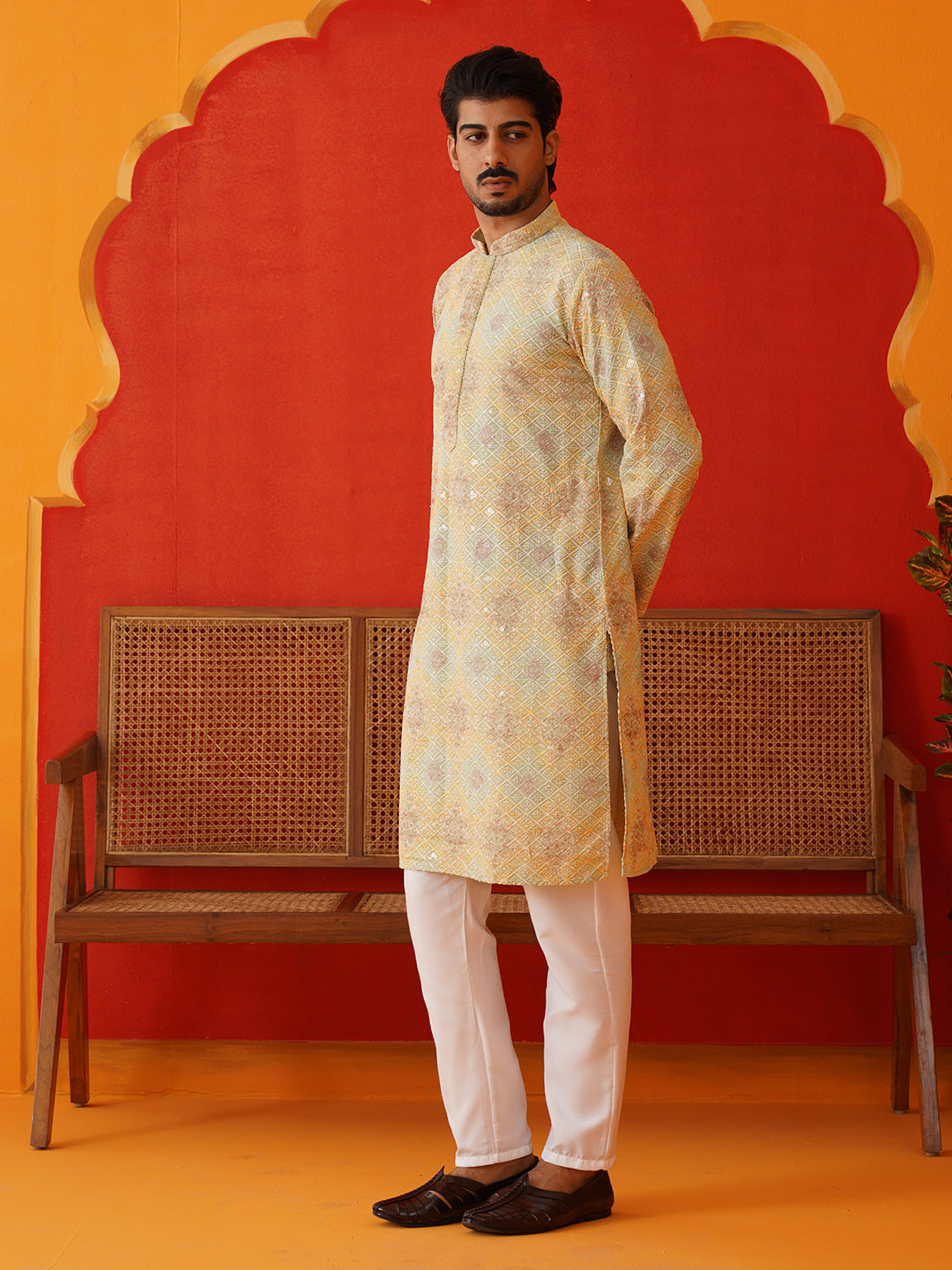 Embroidered Staight Kurta Pajama Set For Men ( JOKP P 5130Pista )