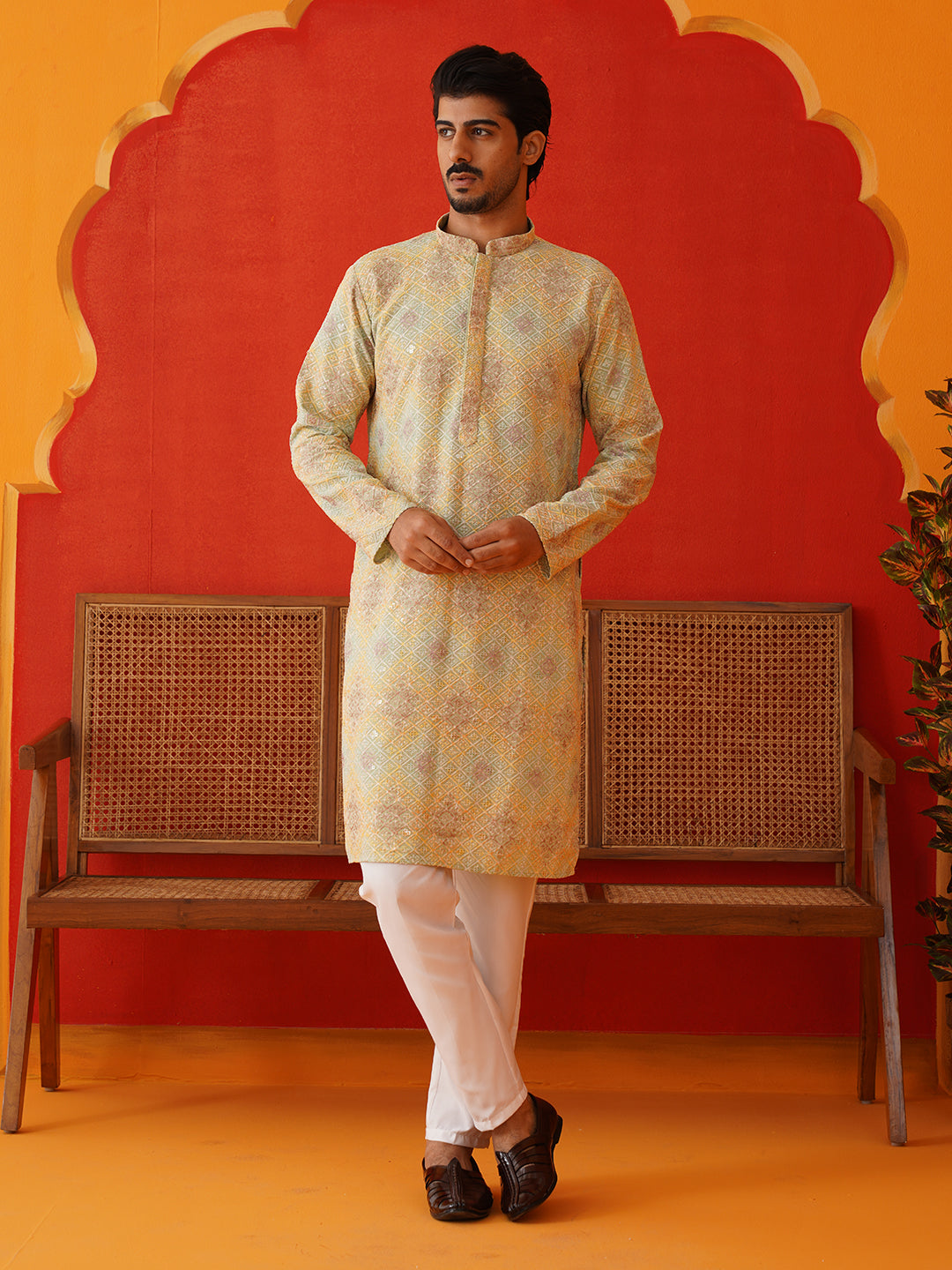 Embroidered Staight Kurta Pajama Set For Men ( JOKP P 5130Pista )
