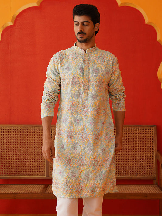 Embroidered Staight Kurta Pajama Set For Men ( JOKP P 5130Sky )