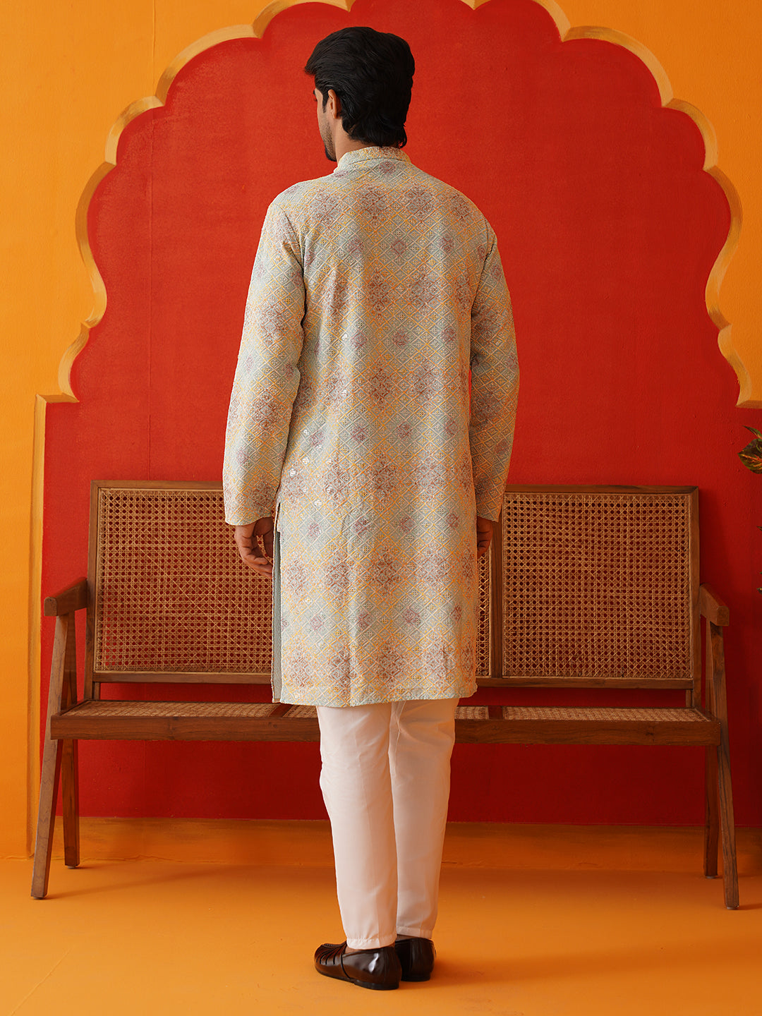 Embroidered Staight Kurta Pajama Set For Men ( JOKP P 5130Sky )