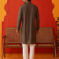 Embroidered Chikankari and Sequence Kurta Set For Men ( JOKP P 5131Dark-Grey )