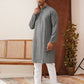 Embroidered Chikankari and Sequence Kurta Set For Men ( JOKP P 5131Grey )