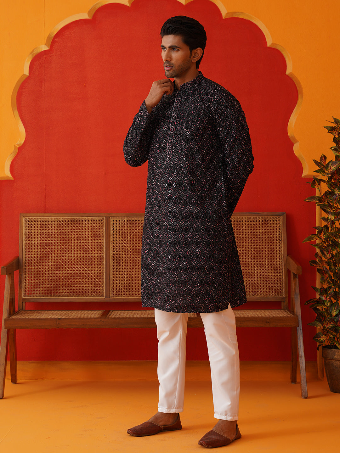 Embroidered Viscose Kurta Set For Men ( JOKP P 5132Grey )