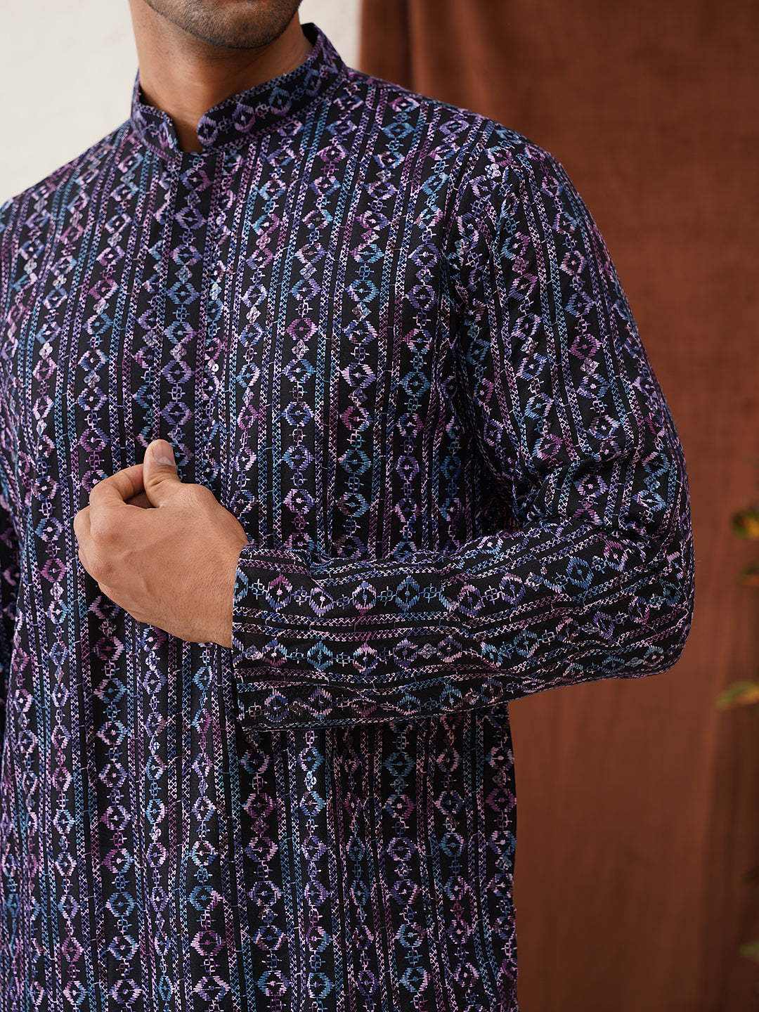 Embroidered Viscose Kurta Set For Men ( JOKP P 5133Navy )