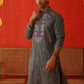 Men Grey Floral Embroidered Kurta Set ( JOKP P 5134Dark-Grey )