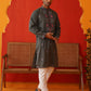 Men Grey Floral Embroidered Kurta Set ( JOKP P 5134Dark-Grey )