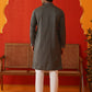 Men Grey Floral Embroidered Kurta Set ( JOKP P 5134Dark-Grey )