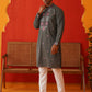 Men Grey Floral Embroidered Kurta Set ( JOKP P 5134Dark-Grey )
