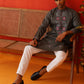 Men Grey Floral Embroidered Kurta Set ( JOKP P 5134Dark-Grey )