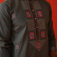 Men Grey Floral Embroidered Kurta Set ( JOKP P 5134Dark-Grey )