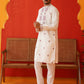 Men White Floral Embroidered Kurta Set ( JOKP P 5134White )