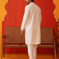 Men White Floral Embroidered Kurta Set ( JOKP P 5134White )