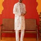 Men White Floral Embroidered Kurta Set ( JOKP P 5134White )