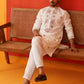 Men White Floral Embroidered Kurta Set ( JOKP P 5134White )