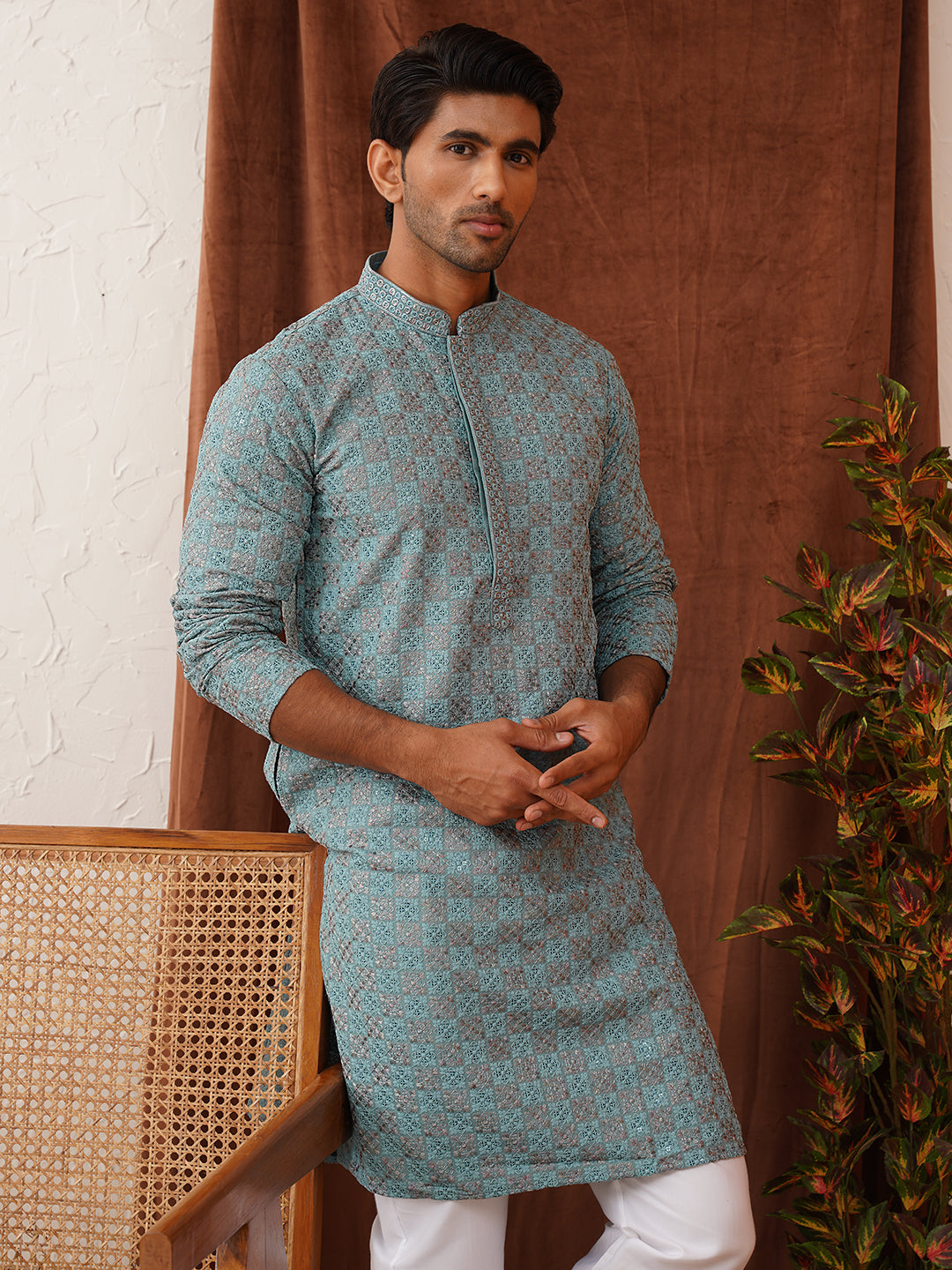 Embroidered Staight Kurta Set For Men ( JOKP P 5135Blue )