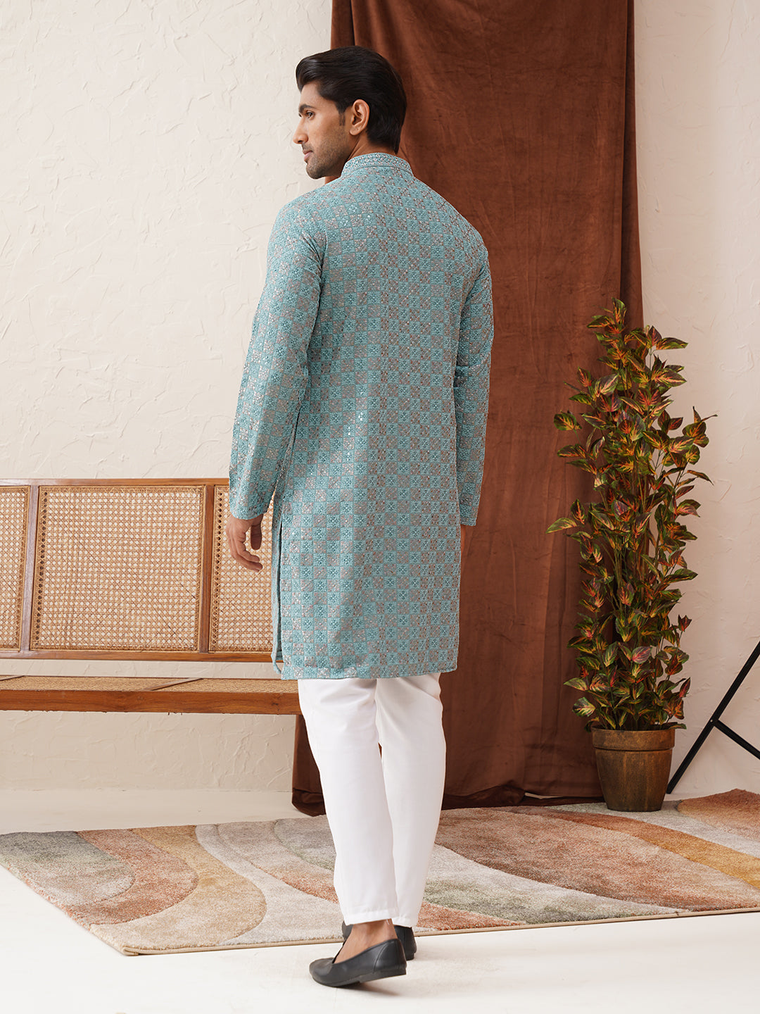 Embroidered Staight Kurta Set For Men ( JOKP P 5135Blue )