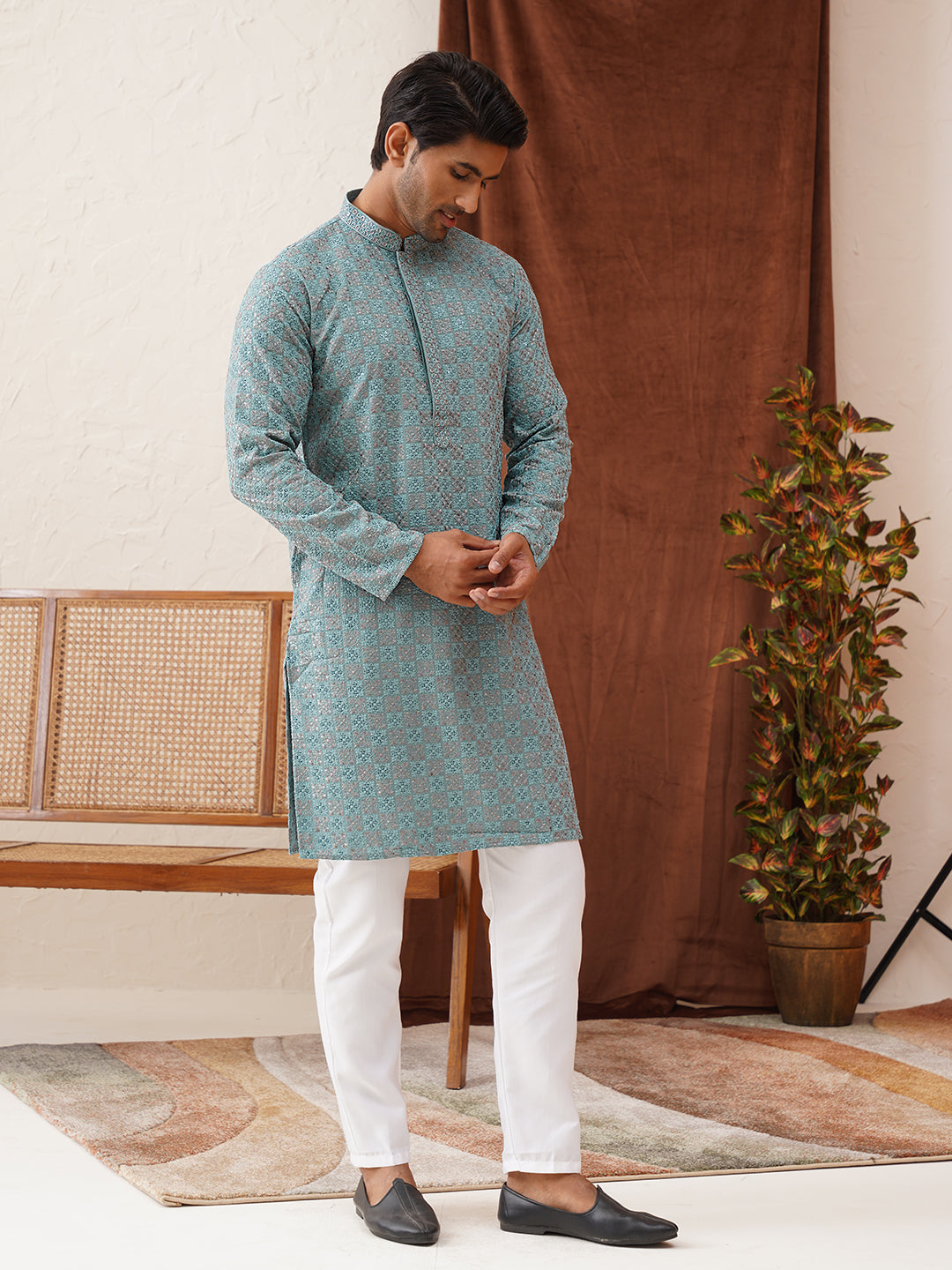 Embroidered Staight Kurta Set For Men ( JOKP P 5135Blue )