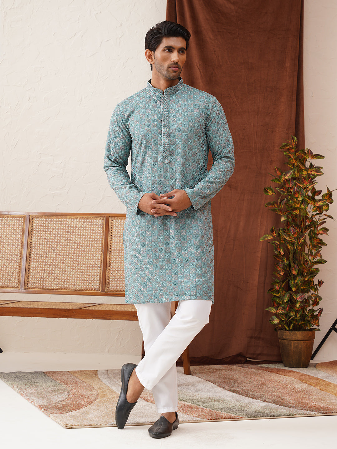 Embroidered Staight Kurta Set For Men ( JOKP P 5135Blue )