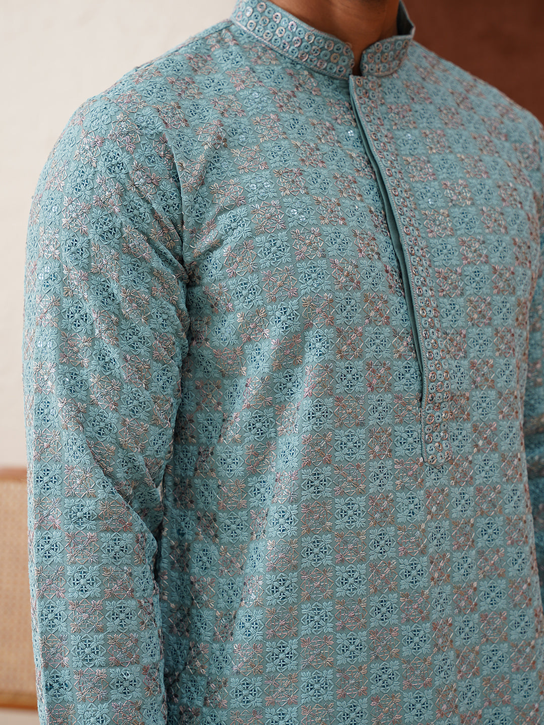 Embroidered Staight Kurta Set For Men ( JOKP P 5135Blue )