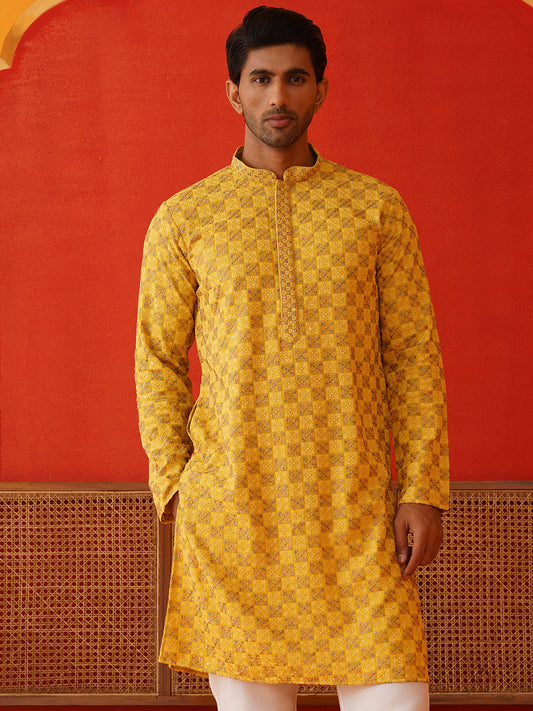 Embroidered Staight Kurta Set For Men ( JOKP P 5135Mustard )