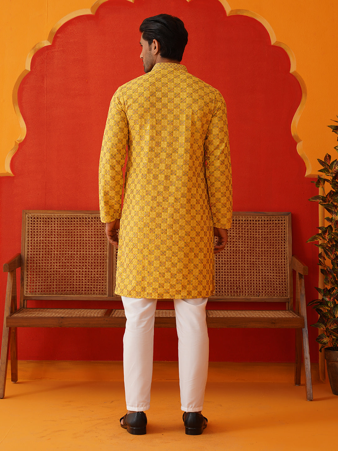 Embroidered Staight Kurta Set For Men ( JOKP P 5135Mustard )