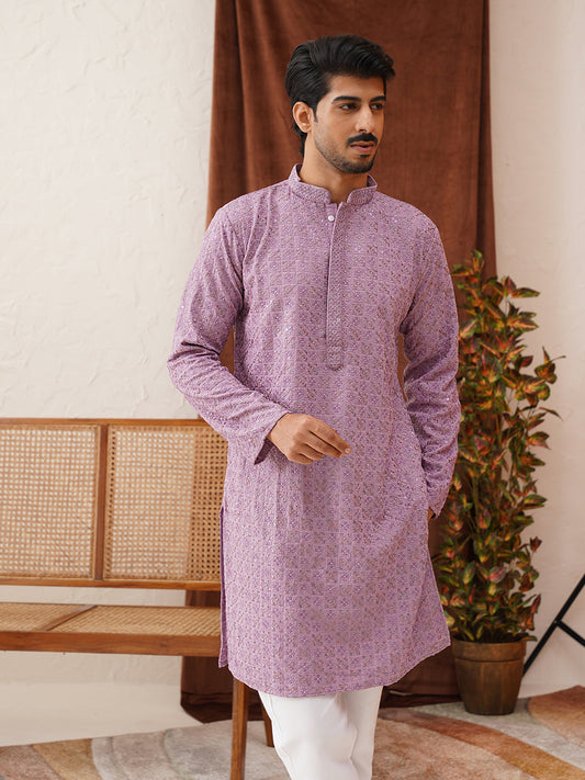 Embroidered Staight Kurta Set For Men ( JOKP P 5135Purple )