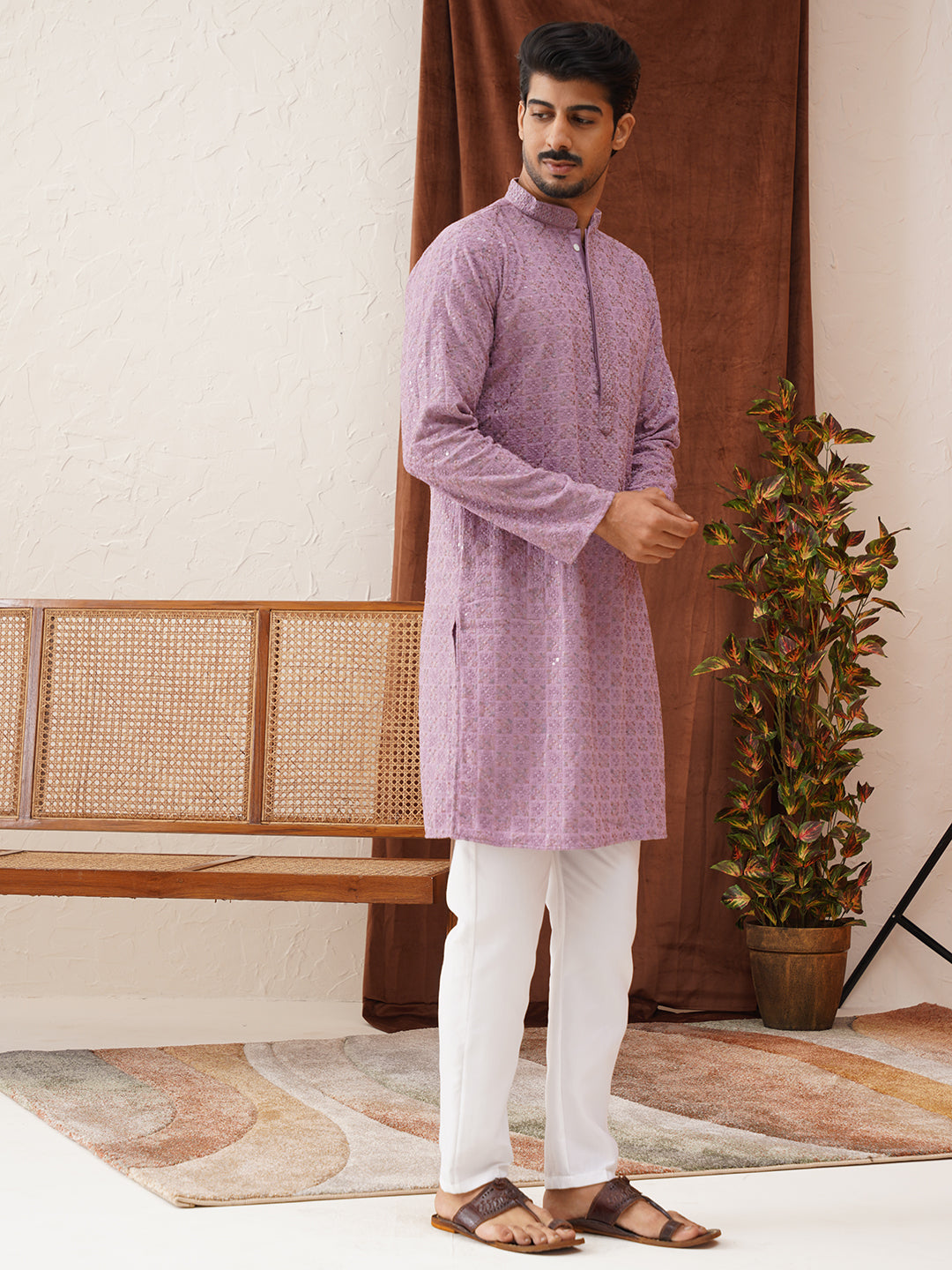 Embroidered Staight Kurta Set For Men ( JOKP P 5135Purple )