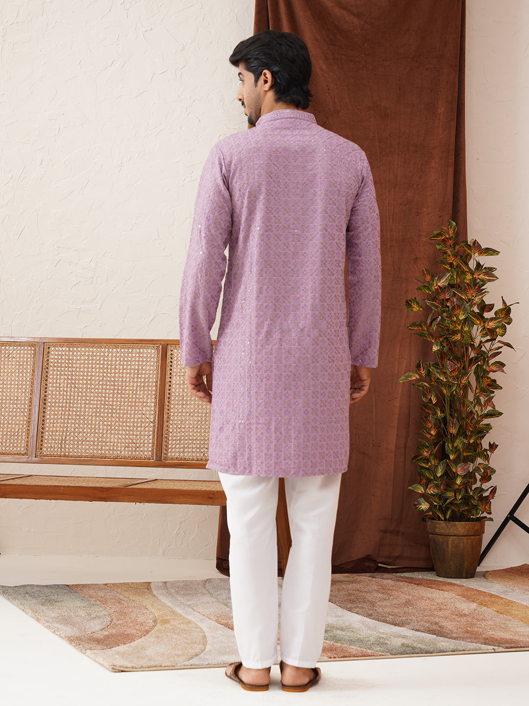 Embroidered Staight Kurta Set For Men ( JOKP P 5135Purple )