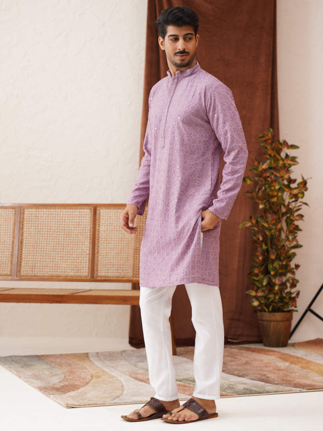 Embroidered Staight Kurta Set For Men ( JOKP P 5135Purple )