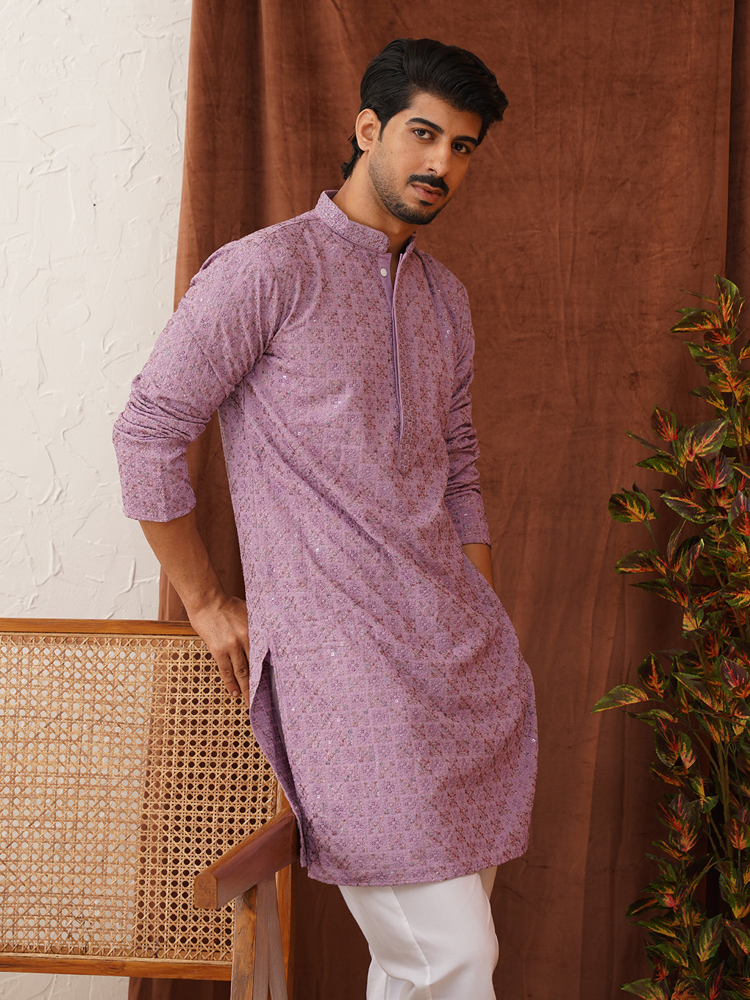 Embroidered Staight Kurta Set For Men ( JOKP P 5135Purple )