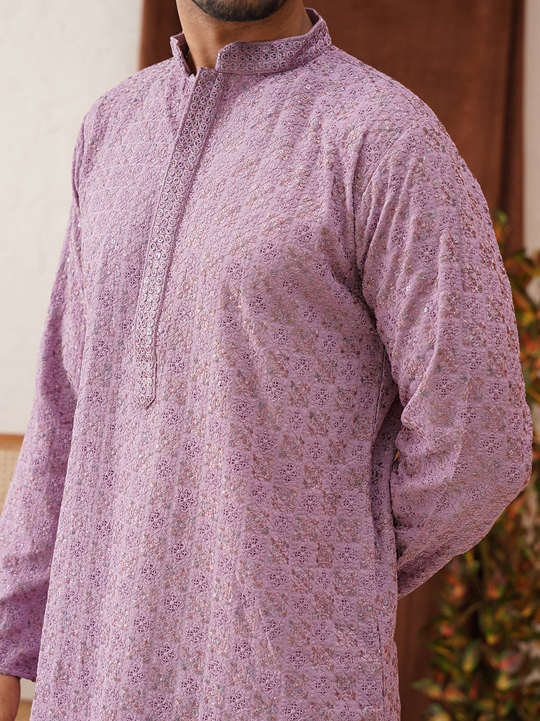 Embroidered Staight Kurta Set For Men ( JOKP P 5135Purple )