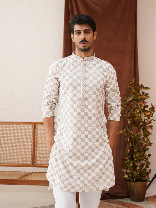 Embroidered Staight Kurta Set For Men ( JOKP P 5135White )