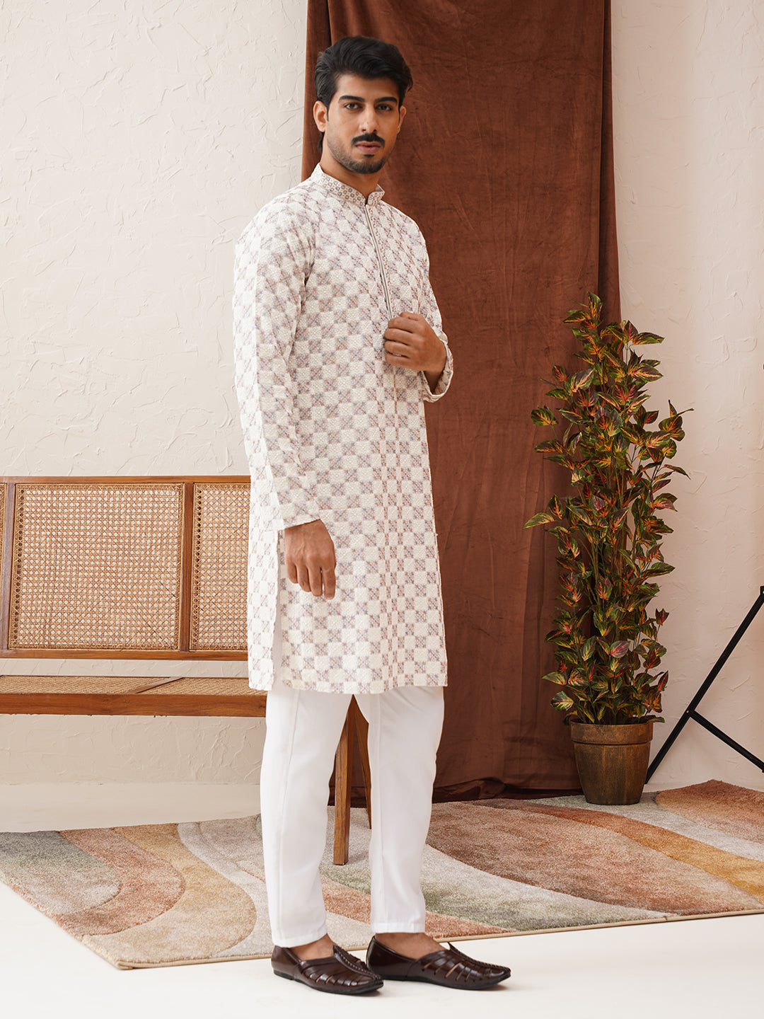 Embroidered Staight Kurta Set For Men ( JOKP P 5135White )