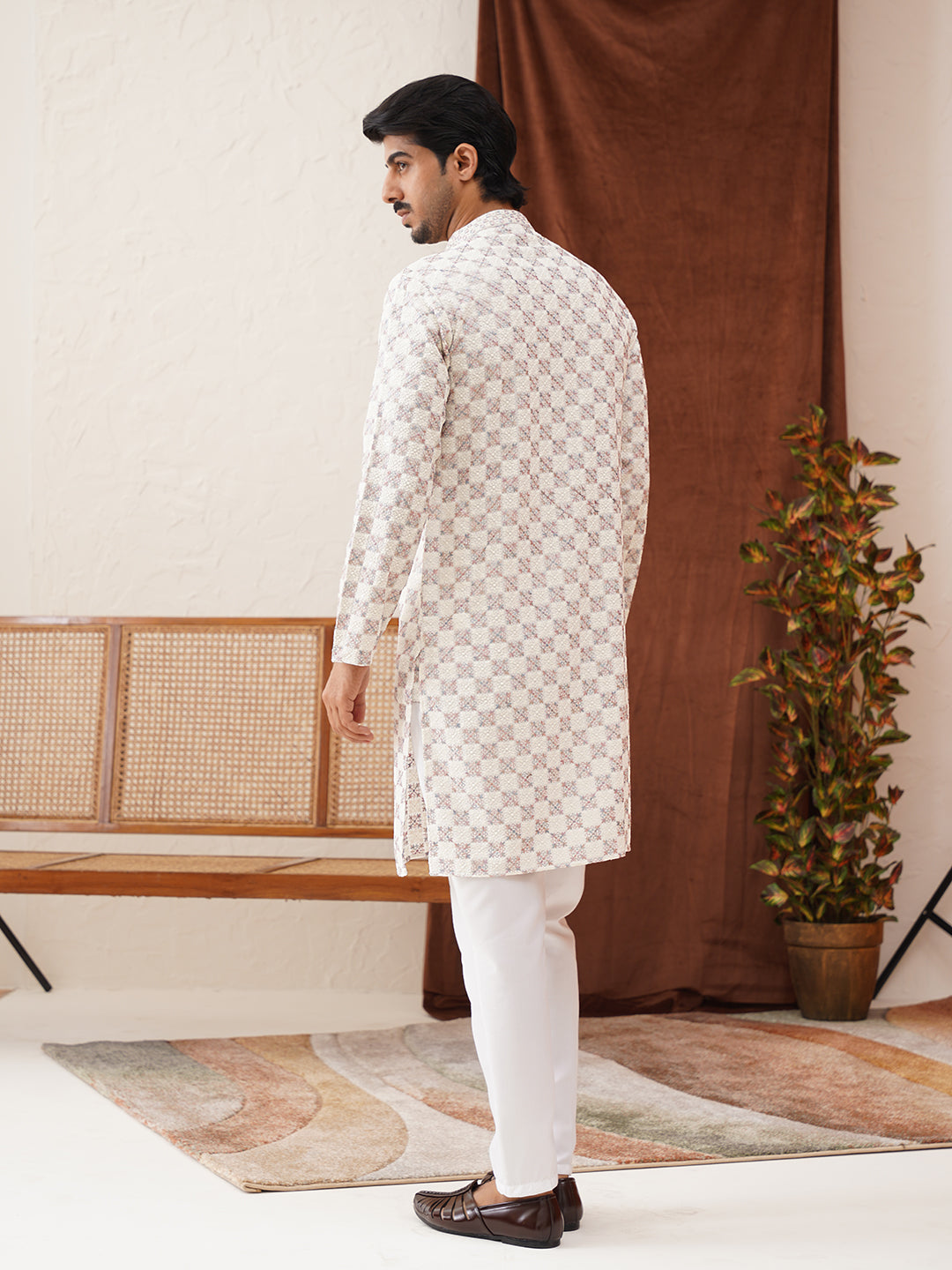 Embroidered Staight Kurta Set For Men ( JOKP P 5135White )
