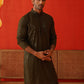 Men's Embroidered & Sequence Kurta Set ( JOKP P 5136Olive )