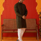 Men's Embroidered & Sequence Kurta Set ( JOKP P 5136Olive )