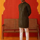 Men's Embroidered & Sequence Kurta Set ( JOKP P 5136Olive )