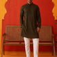 Men's Embroidered & Sequence Kurta Set ( JOKP P 5136Olive )
