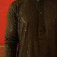 Men's Embroidered & Sequence Kurta Set ( JOKP P 5136Olive )