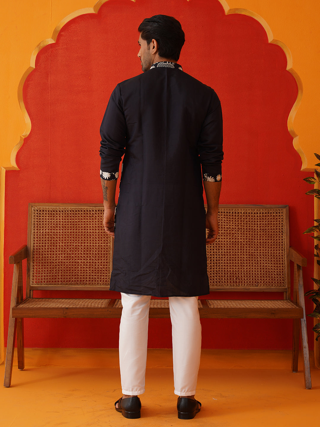 Embroidered Straight Kurta Pyjama Set ( JOKP P 5137Black )